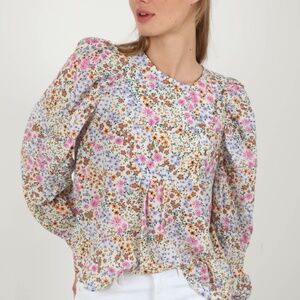 MUNTHE CHOP-IVORY FLORAK LONG SLEEVE SILK BLEND  BLOUSE SIZE EU 36